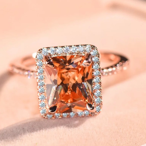 New 925 Sterling Silver Champagne Rose Gold Ring - Picture 5 of 7